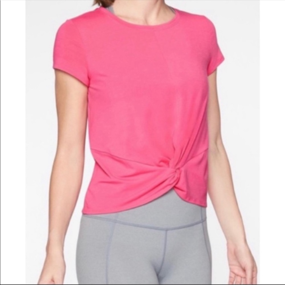 Athleta Bright Pink Essence Twist Knot Crop Tee Short Sleeve
